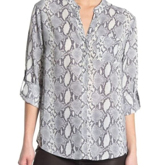 KUT From the Kloth Gray Snakeskin Long-sleeve Blouse  Size XL - Picture 1 of 9